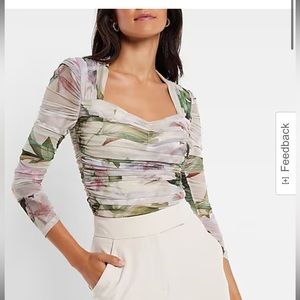 Express Body Contour Floral Mesh Cropped Top With Removable Cups size medium m